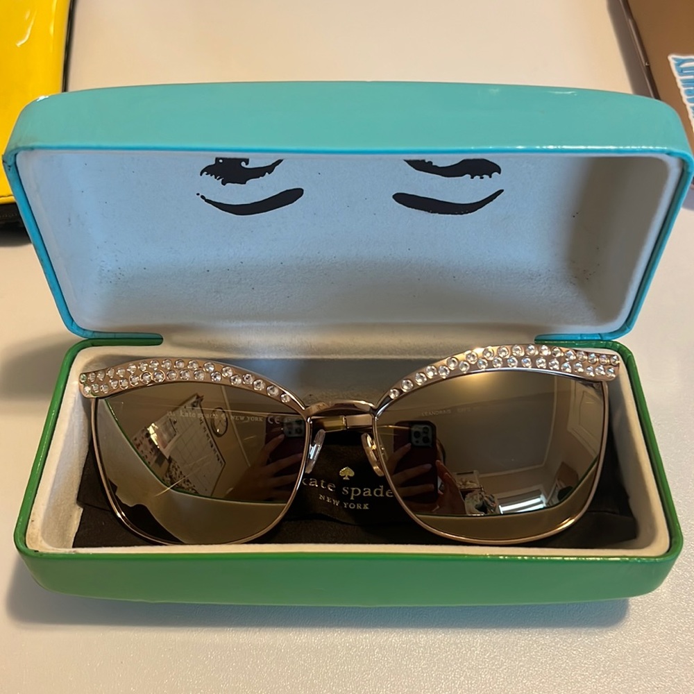 Kate Spade Women's Metallic Gold Leandra Mirrored Cat Eye Sunglasses S2156